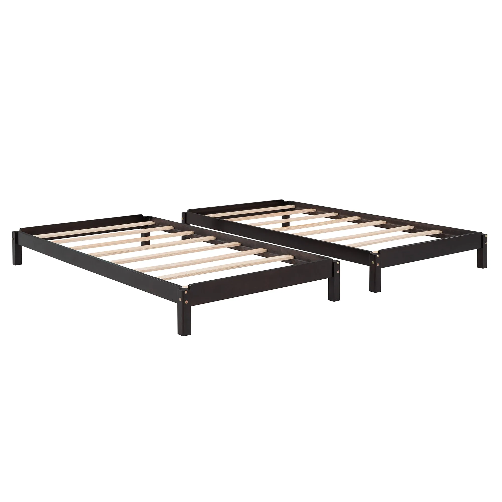 2 Twin Platform Bed, Solid Wood Bed Stackable Bed for Guest Room Bedroom Living Room, Low Profile Bed Frame, No Box Spring Needed, Espresso
