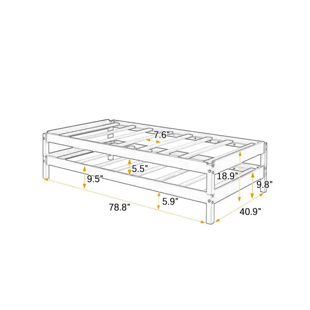 2 Twin Platform Bed, Solid Wood Bed Stackable Bed for Guest Room Bedroom Living Room, Low Profile Bed Frame, No Box Spring Needed, Espresso
