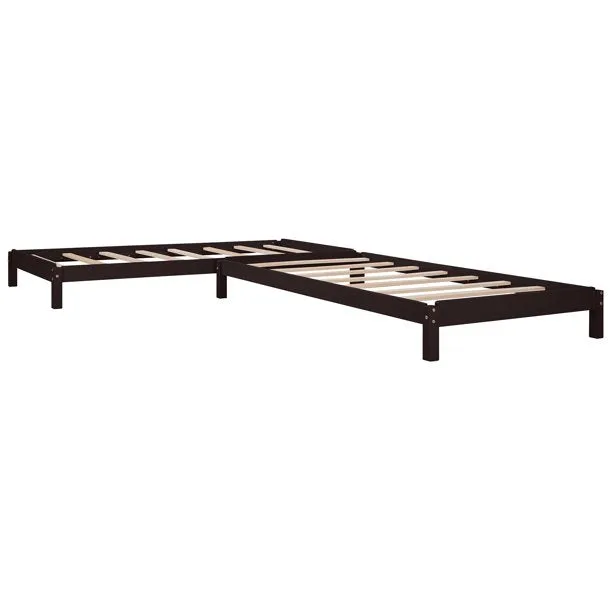 2 Twin Platform Bed, Solid Wood Bed Stackable Bed for Guest Room Bedroom Living Room, Low Profile Bed Frame, No Box Spring Needed, Espresso