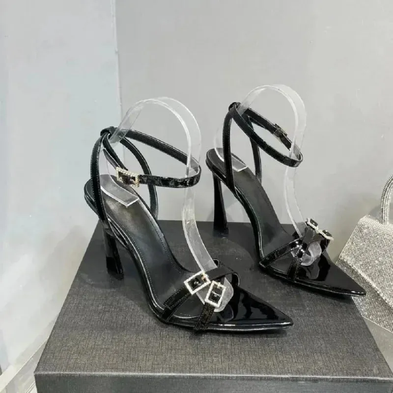 2023 New Womens High Heel Sandals Summer Transparent Heels Luxury Rhinestone Strap Slingbacks Female Sexy Wedding Sandal