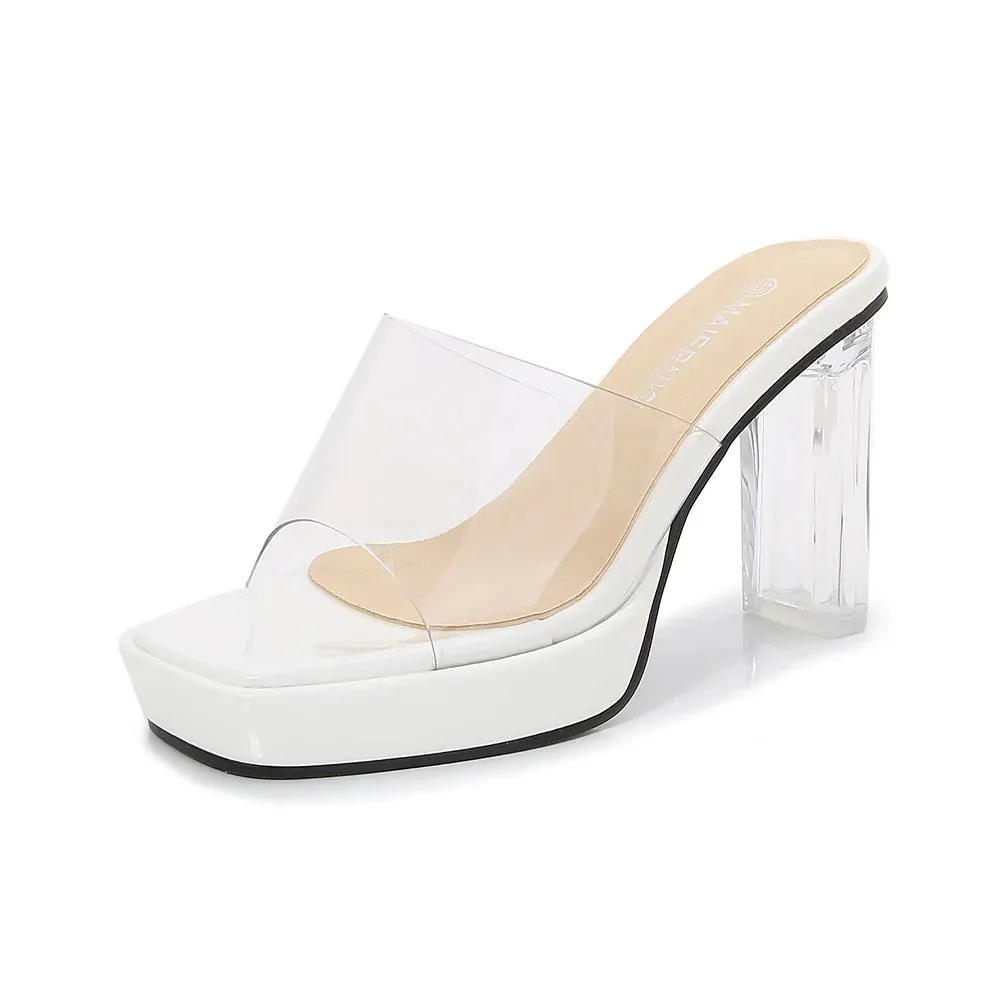 2023Transparent PVC Slippers Crystal Cup high-heeled Sexy Casual Shoes Plus Size  Women Open Toe Transparent Slippers