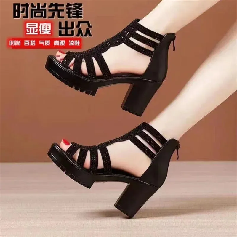 2024 New Women's Sandals Wedges Summer Hollow Out Roman Sandals Ladies Elegant Low Heel Sandals for Women Fashion Mujer Footwear