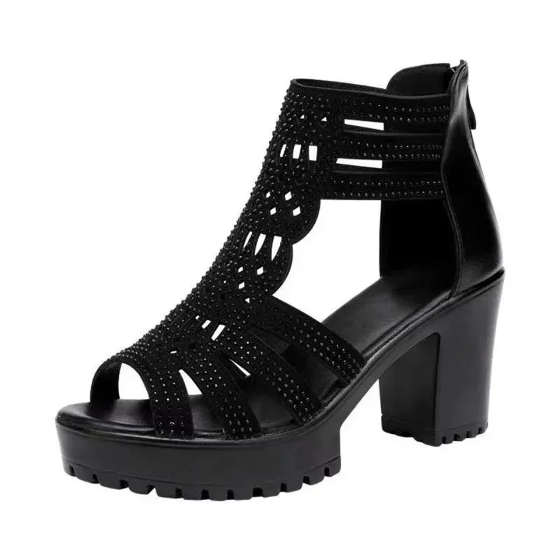 2024 New Women's Sandals Wedges Summer Hollow Out Roman Sandals Ladies Elegant Low Heel Sandals for Women Fashion Mujer Footwear