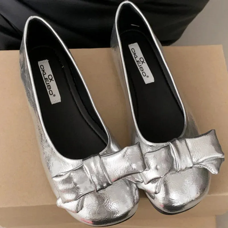 ADVBRIDGE  -  Sweet Bow Square Heel Women Flat Shoes Shallow Round Toe Slide Sandals Fashion Non-slip Comfortable Patent Leather Women Sandals