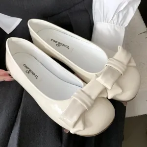 ADVBRIDGE  -  Sweet Bow Square Heel Women Flat Shoes Shallow Round Toe Slide Sandals Fashion Non-slip Comfortable Patent Leather Women Sandals