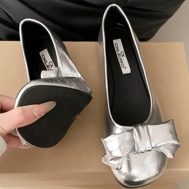 ADVBRIDGE  -  Sweet Bow Square Heel Women Flat Shoes Shallow Round Toe Slide Sandals Fashion Non-slip Comfortable Patent Leather Women Sandals