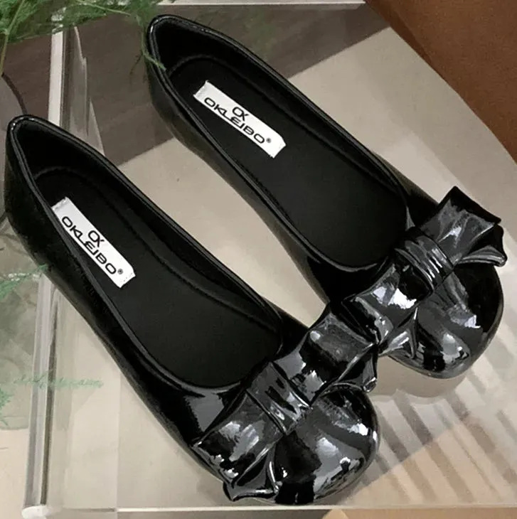 ADVBRIDGE  -  Sweet Bow Square Heel Women Flat Shoes Shallow Round Toe Slide Sandals Fashion Non-slip Comfortable Patent Leather Women Sandals