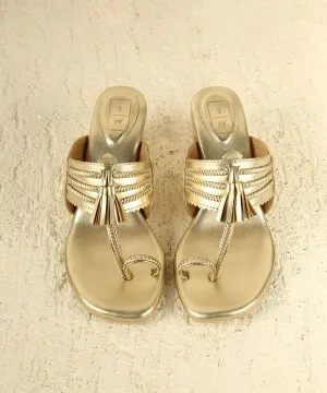 Alia Gold Block Heel Sandals