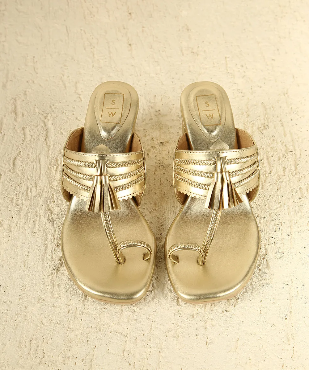 Alia Gold Block Heel Sandals
