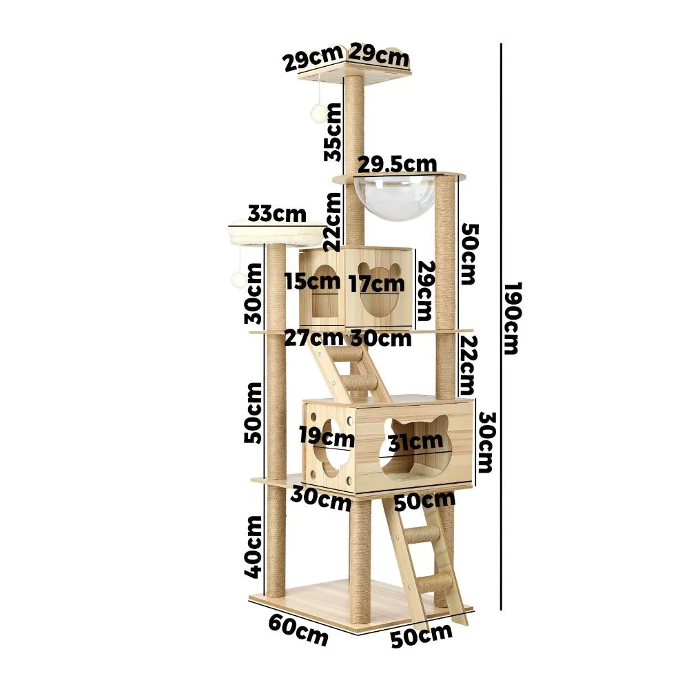 Alopet 190cm Wooden Cat Tree with Ladder