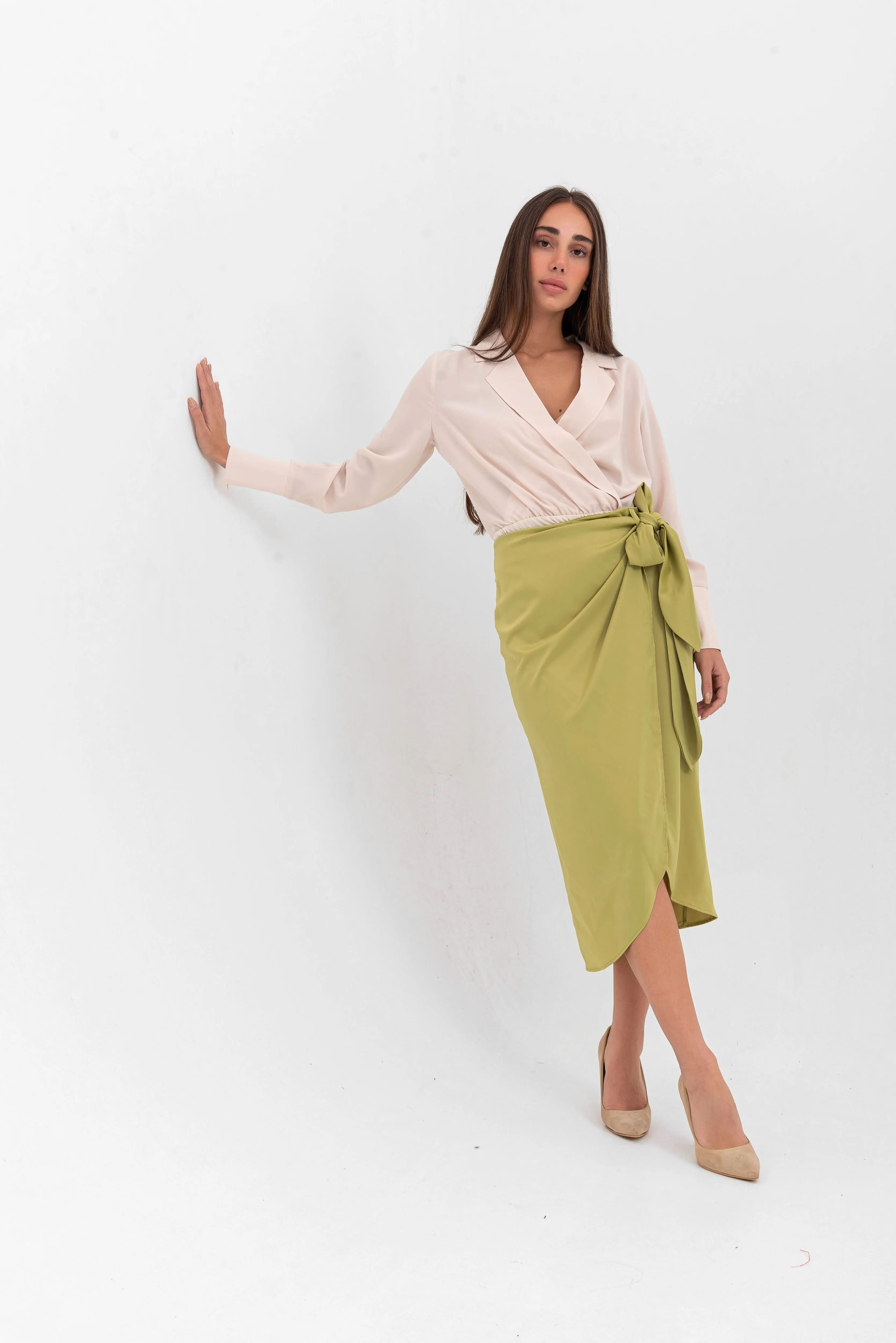 Audriana Wrap-Around Midi Skirt - Green