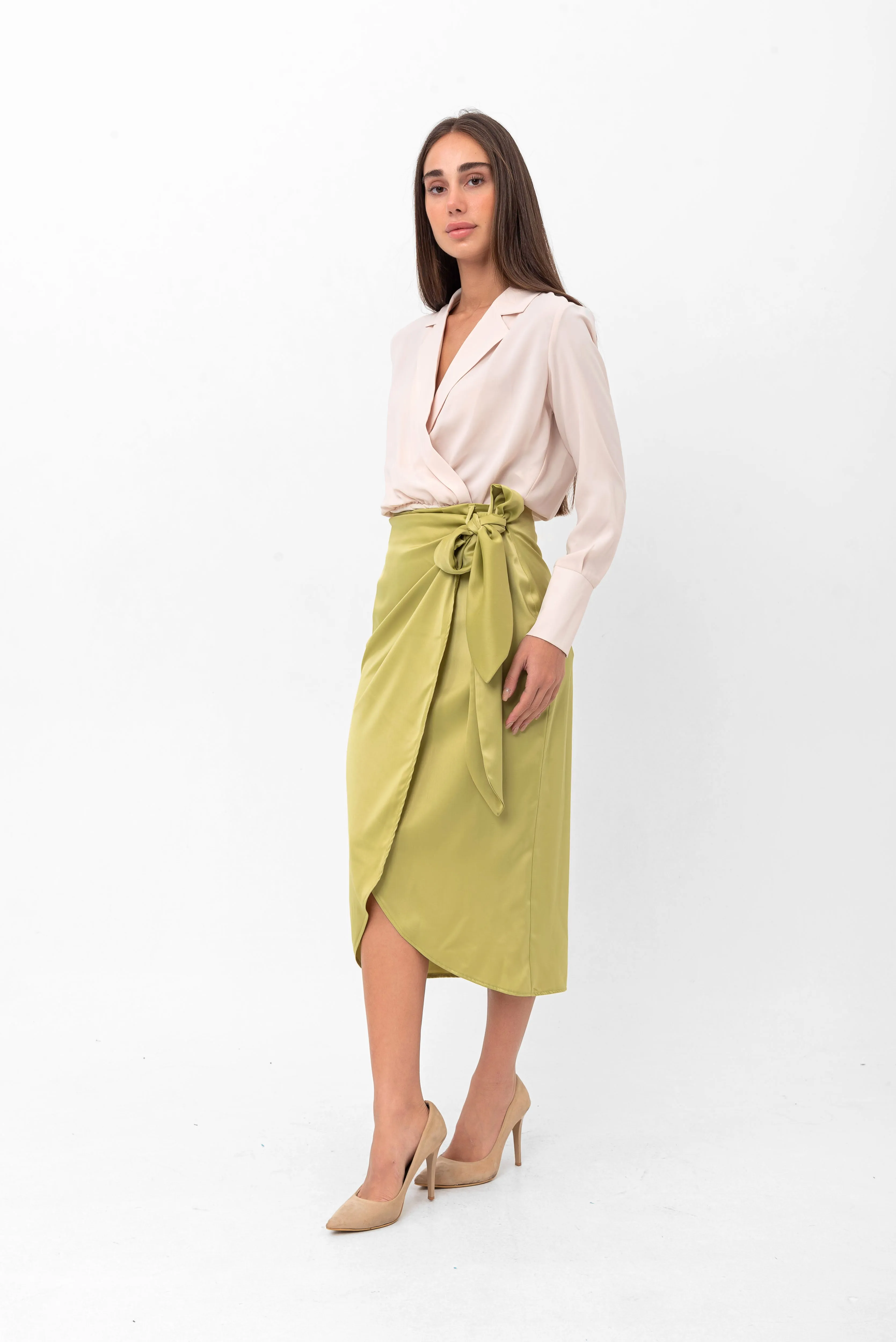 Audriana Wrap-Around Midi Skirt - Green