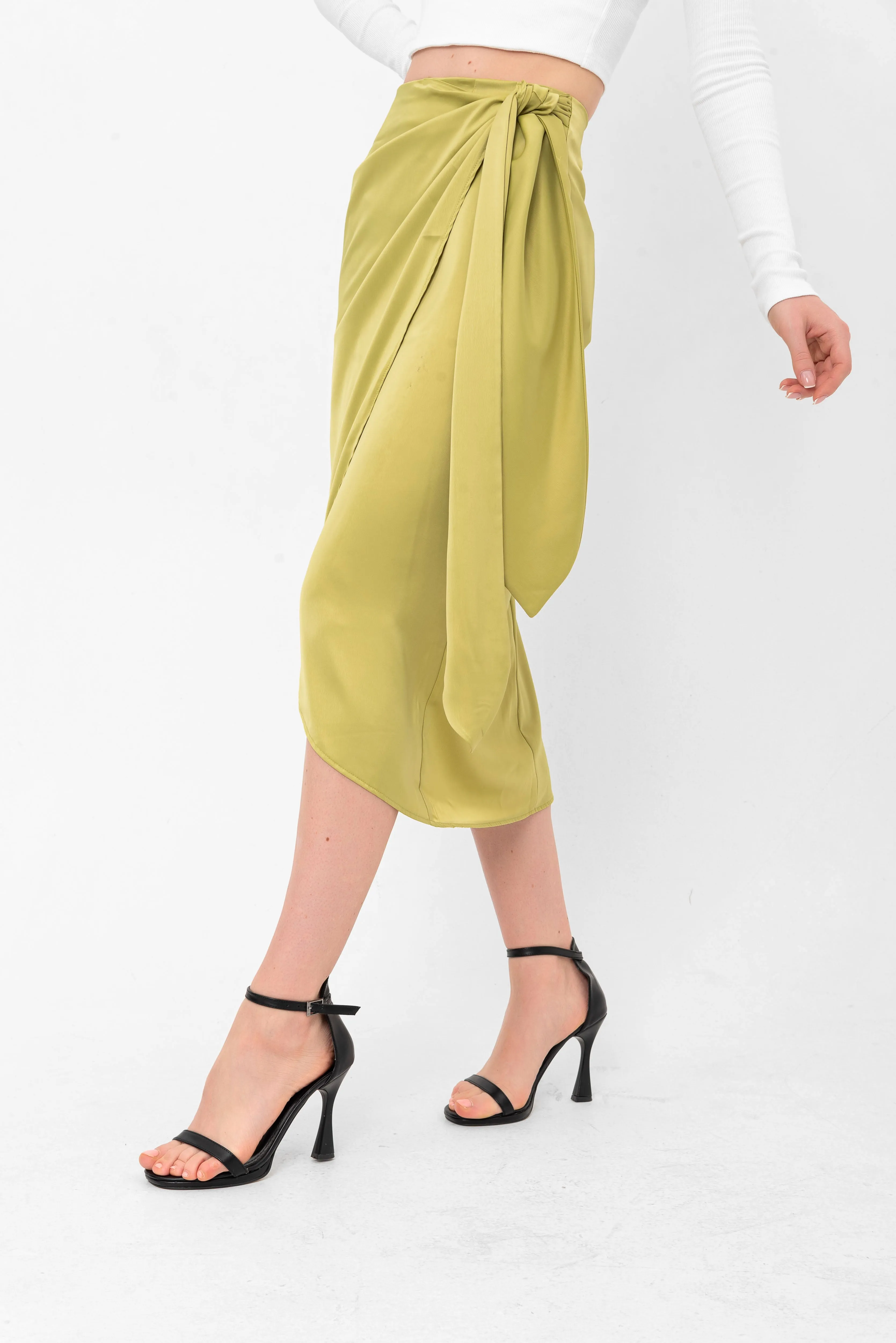 Audriana Wrap-Around Midi Skirt - Green
