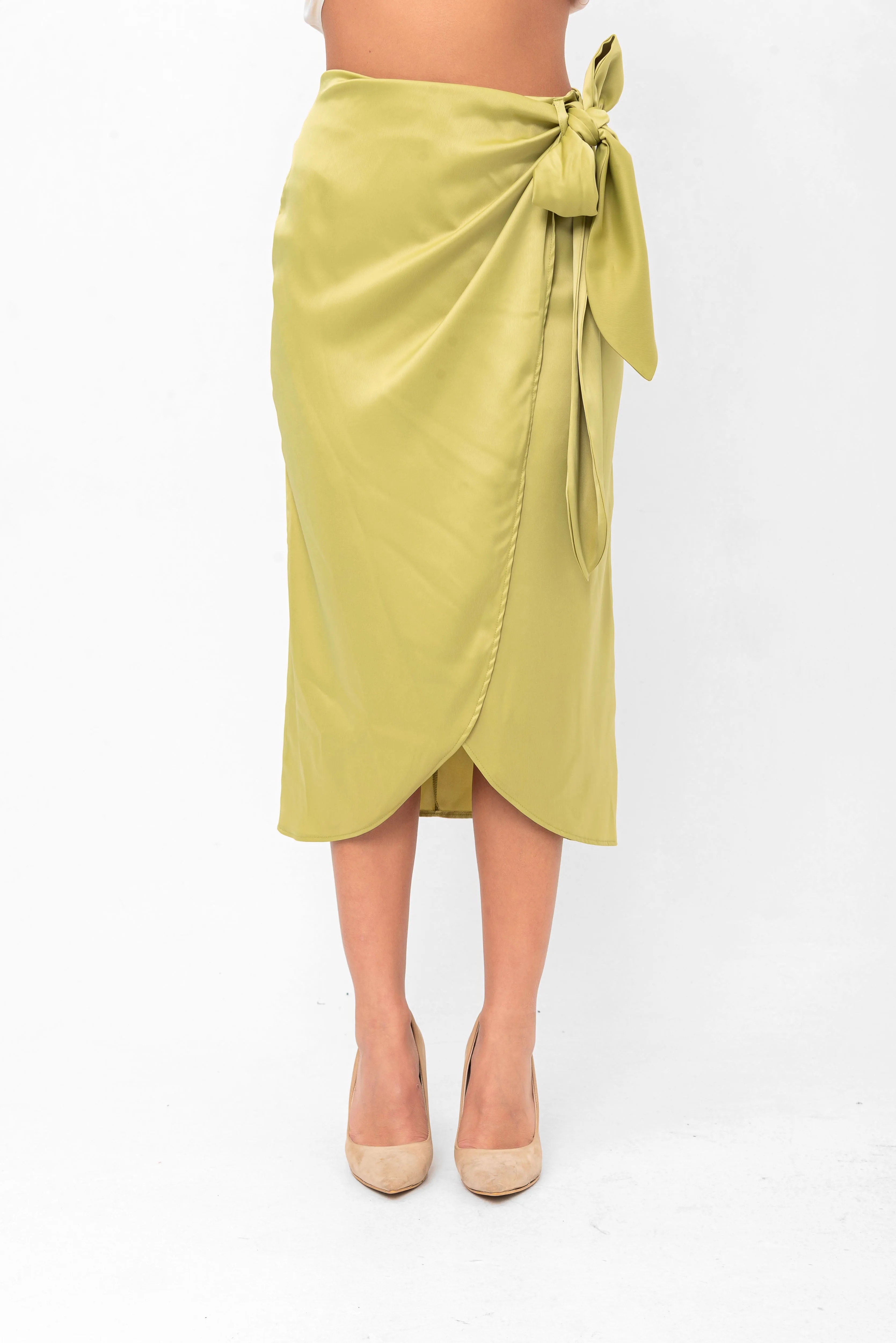 Audriana Wrap-Around Midi Skirt - Green