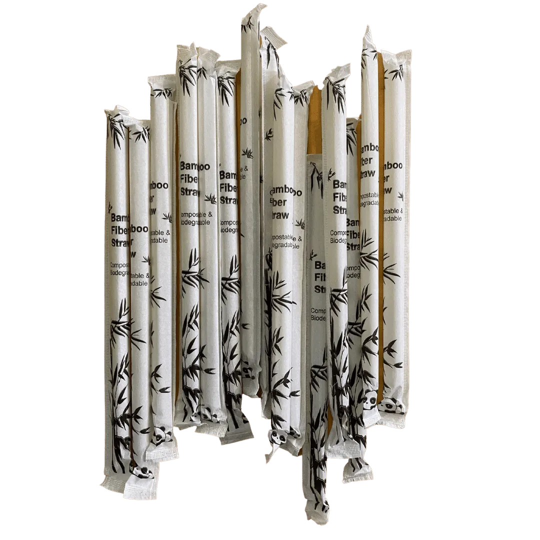 Big Biodegradable Bamboo Straw , Individually Wrapped Paper (12mm x 23cm), - Eco-Friendly - 2000/Case
