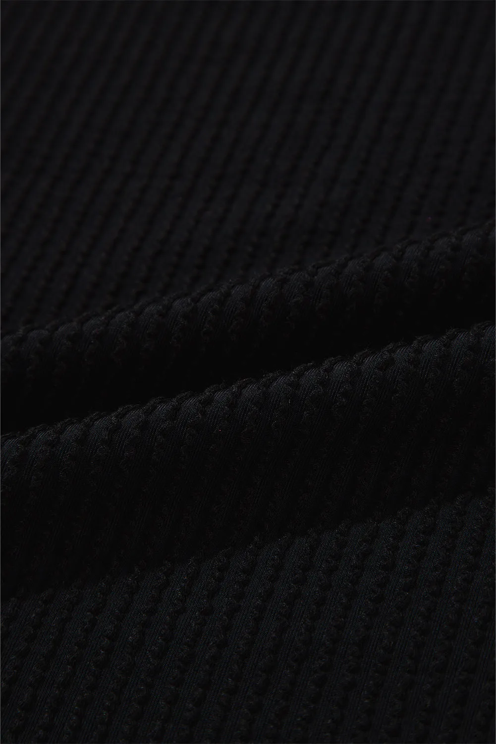 Black Ribbed Knit Buttoned Collared Roll Tab Sleeve Plus Size Mini Dress