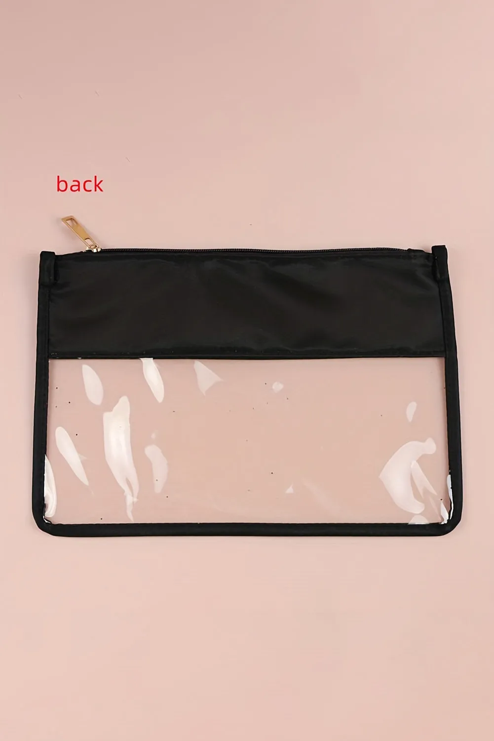 Black TEACH Glitter Chenille Clear PVC Makeup Bag