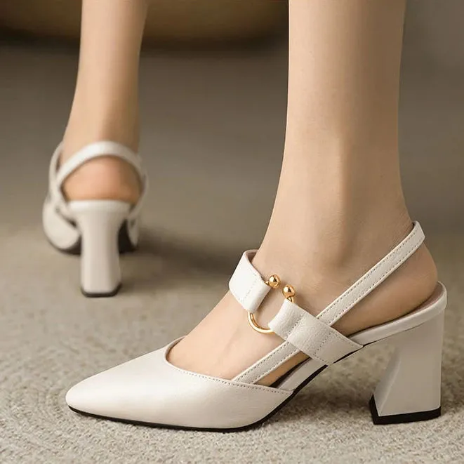 Block Heels Sandal Female Medium Heel Shoe Chunky Genuine Leather Shoes Summer New 2024 Sandals Ladies Fashion Elegant Black Hot
