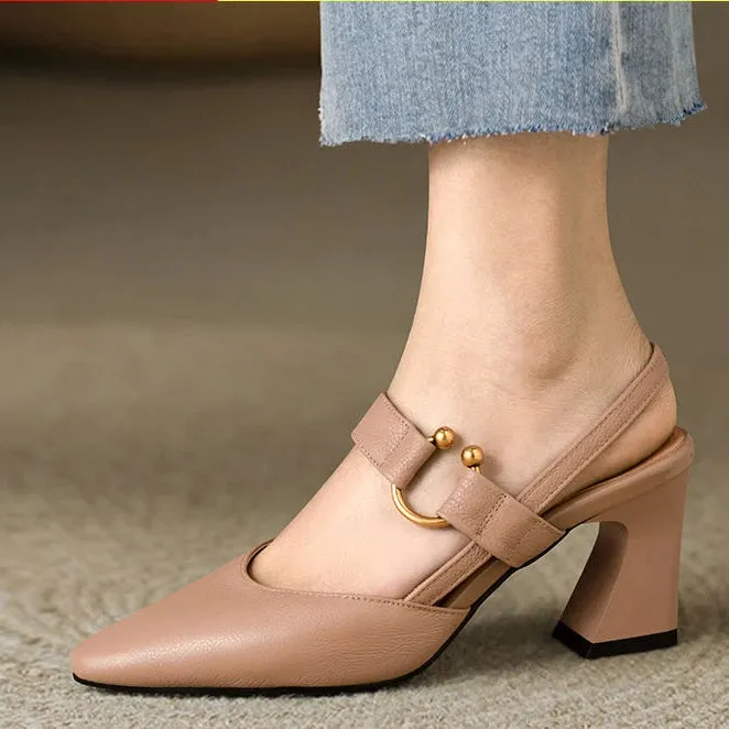 Block Heels Sandal Female Medium Heel Shoe Chunky Genuine Leather Shoes Summer New 2024 Sandals Ladies Fashion Elegant Black Hot