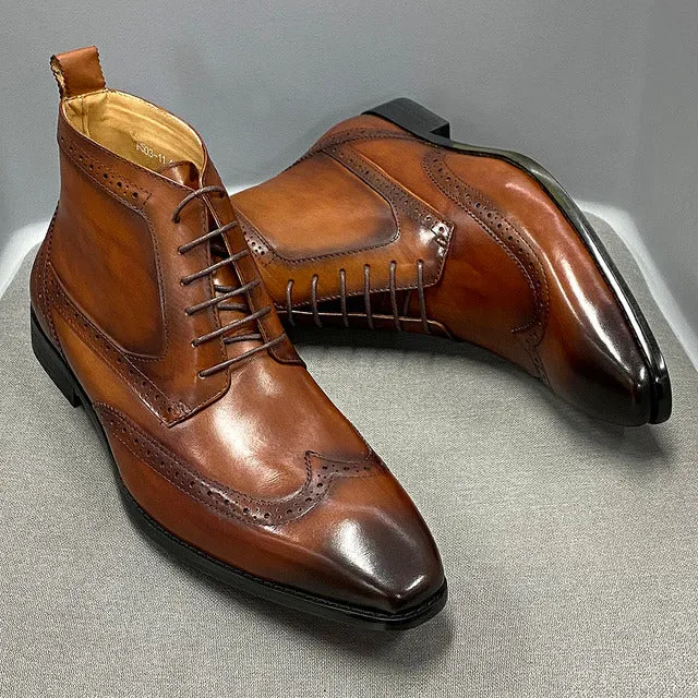 Classic Calfskin Real Cowhide Leather Men Boot