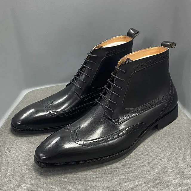 Classic Calfskin Real Cowhide Leather Men Boot