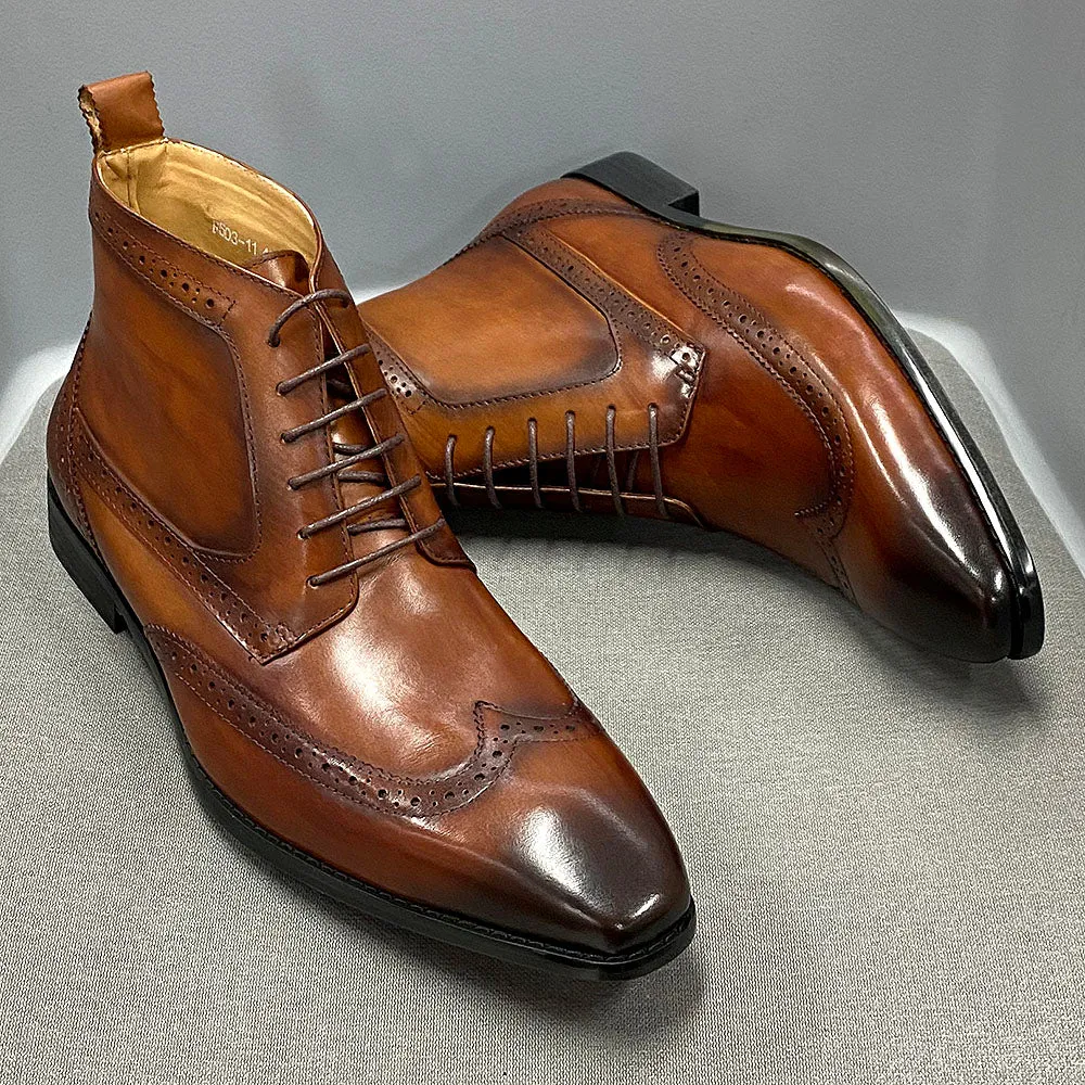 Classic Calfskin Real Cowhide Leather Men Boot
