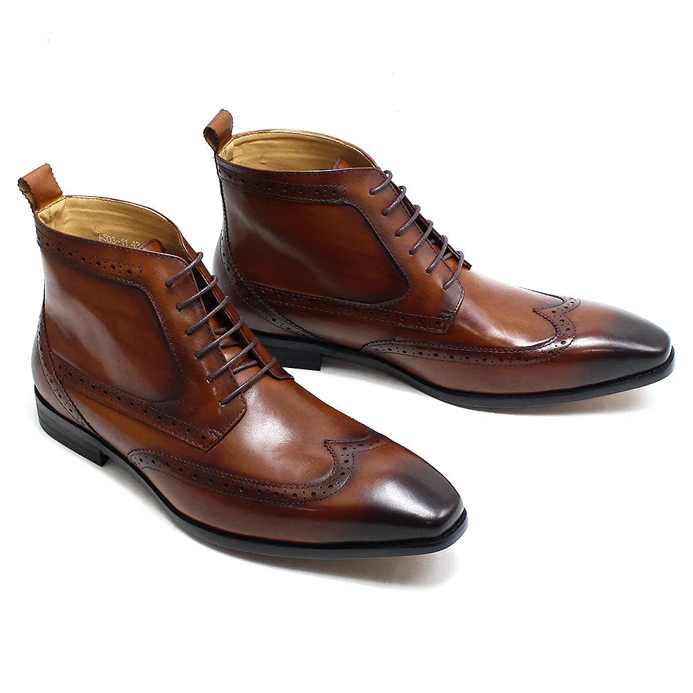 Classic Calfskin Real Cowhide Leather Men Boot