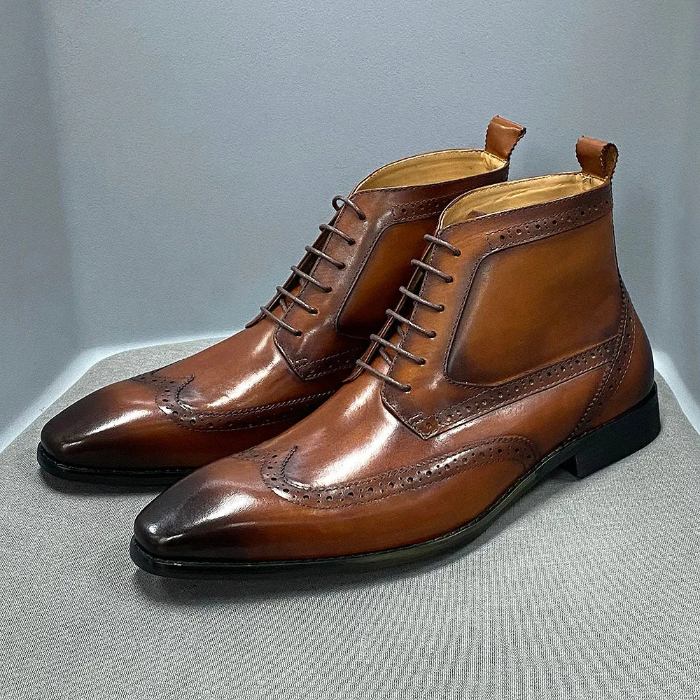 Classic Calfskin Real Cowhide Leather Men Boot