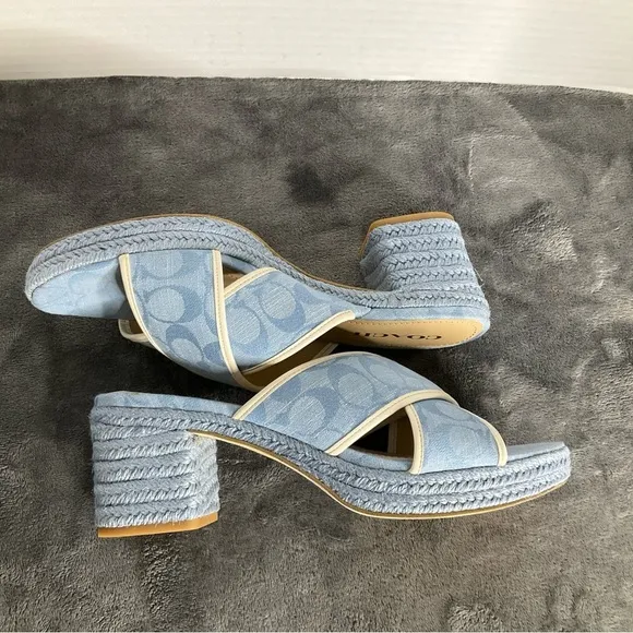Coach Sloan Espadrille Sandals Chambray Size 9.5 Spring Easter Weddings