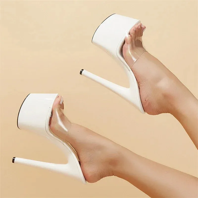 Eilyken Sexy Design PVC Transparent Open Toe Women Slippers Shoes Concise Extreme Platform Thin High Heels Zapatos Mujer