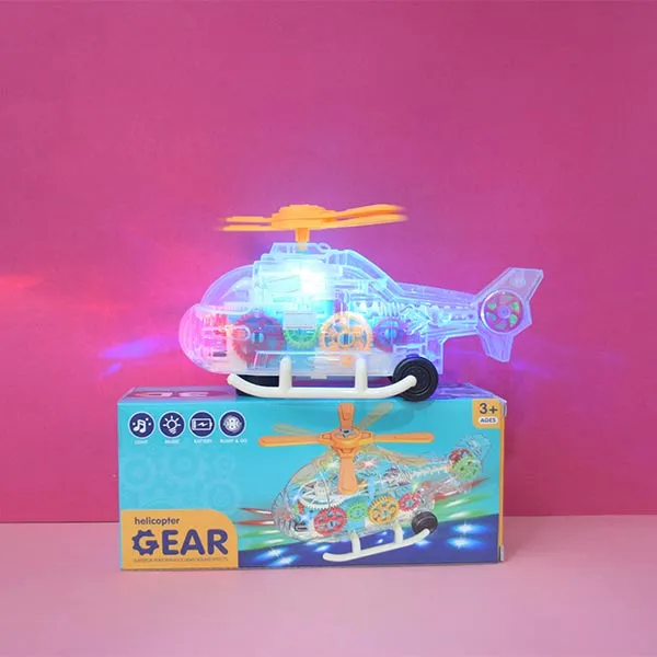 Electric Universal Transparent Mechanical Gear Helicopter Toy (Music & Colourful Lights)