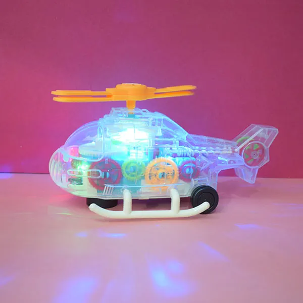Electric Universal Transparent Mechanical Gear Helicopter Toy (Music & Colourful Lights)