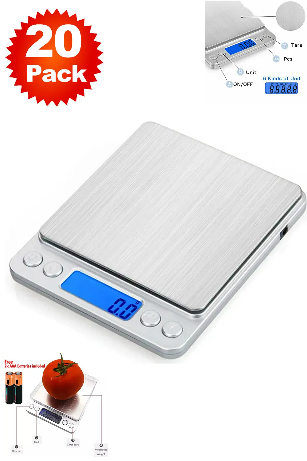Electronic Digital Kitchen Scales - 10/20/30 Pack