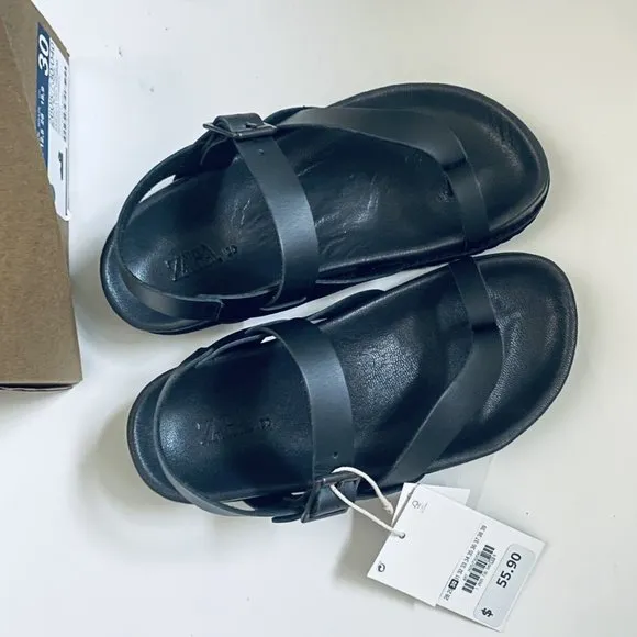 EUC Zara Leather Thong Sandals Sz 12.5 black