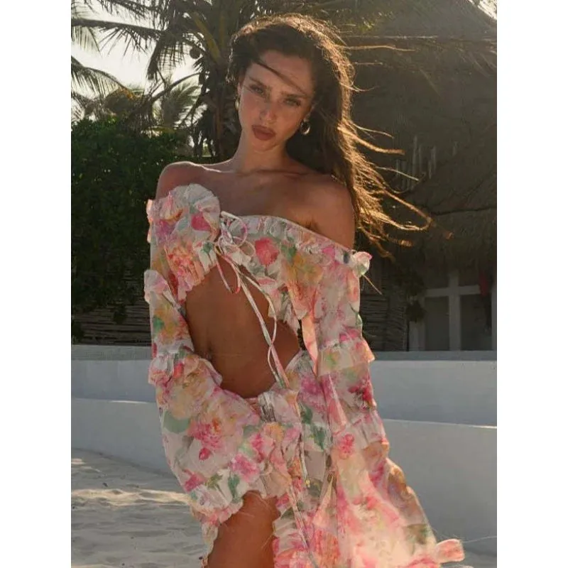 Floral Lace-Up Beach Dress