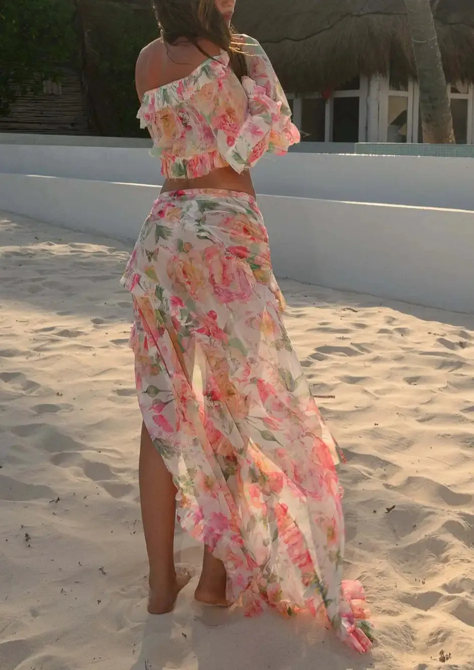 Floral Lace-Up Beach Dress