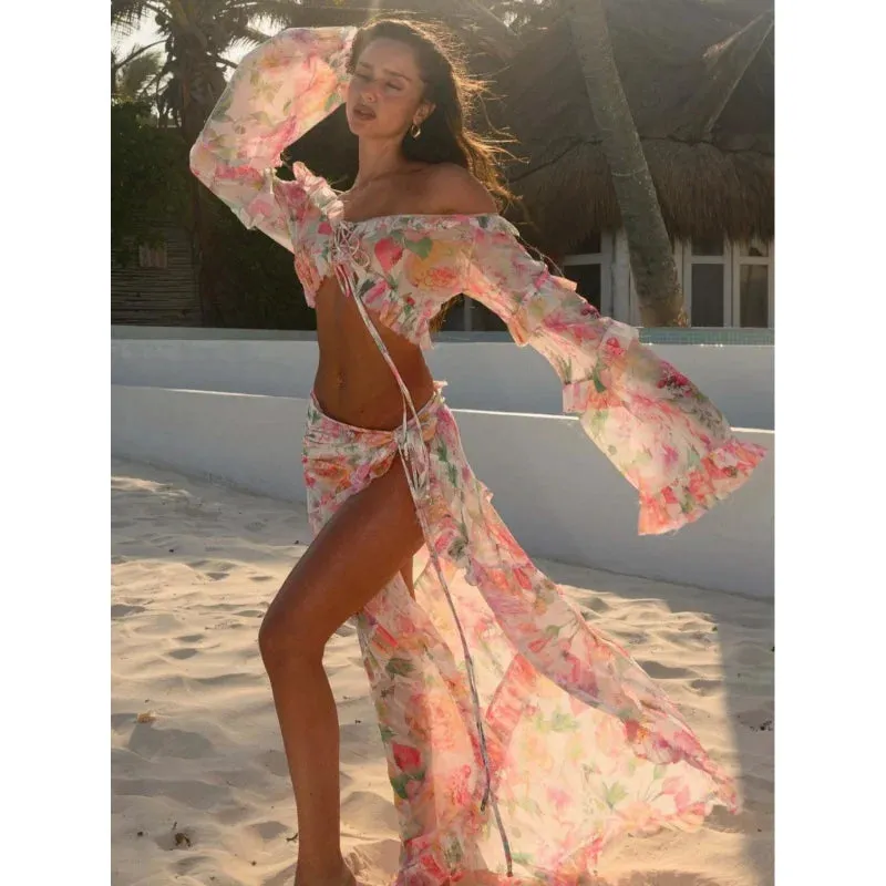 Floral Lace-Up Beach Dress