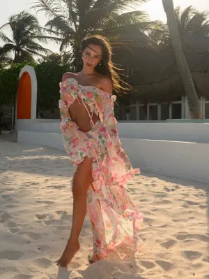 Floral Lace-Up Beach Dress