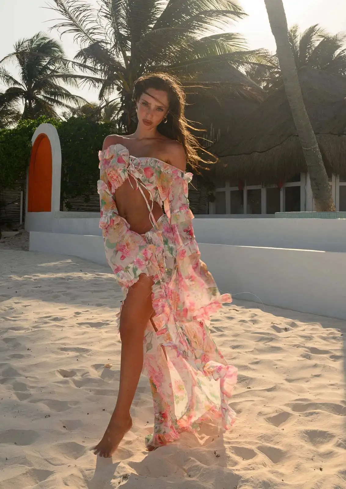 Floral Lace-Up Beach Dress
