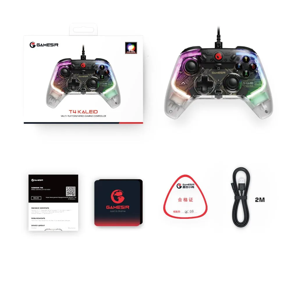 GameSir T4 Kaleid Transparent PC Controller Wired Gaming Controller for PC/Switch/Android TV Box Plug & Play Gamepad Joystick with Hall Effect Sticks/Analog Triggers 3.5mm Audio Jack 2 Back Button