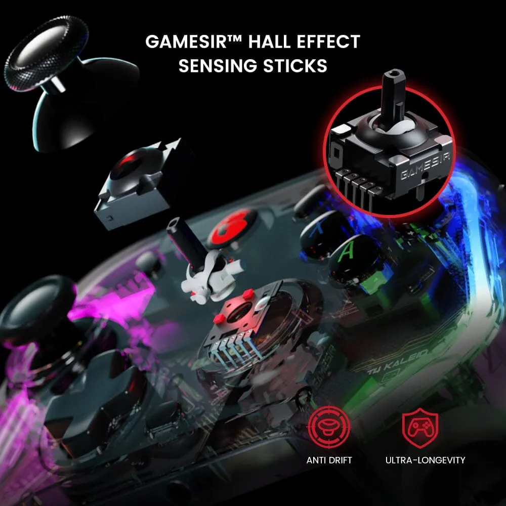 GameSir T4 Kaleid Transparent PC Controller Wired Gaming Controller for PC/Switch/Android TV Box Plug & Play Gamepad Joystick with Hall Effect Sticks/Analog Triggers 3.5mm Audio Jack 2 Back Button