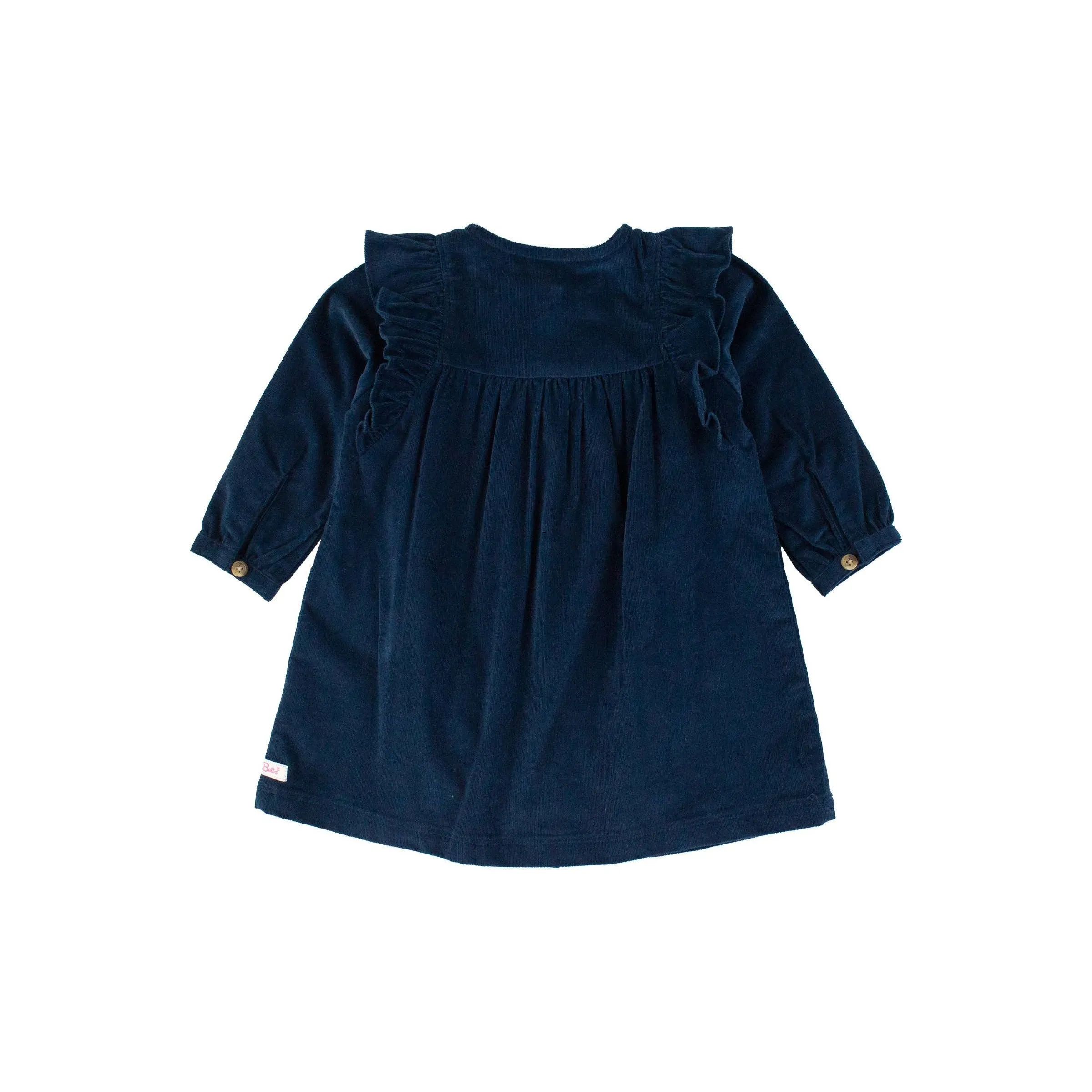 Girls Dark Navy Stretch Corduroy Ruffle Detail Dress