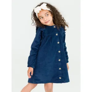 Girls Dark Navy Stretch Corduroy Ruffle Detail Dress
