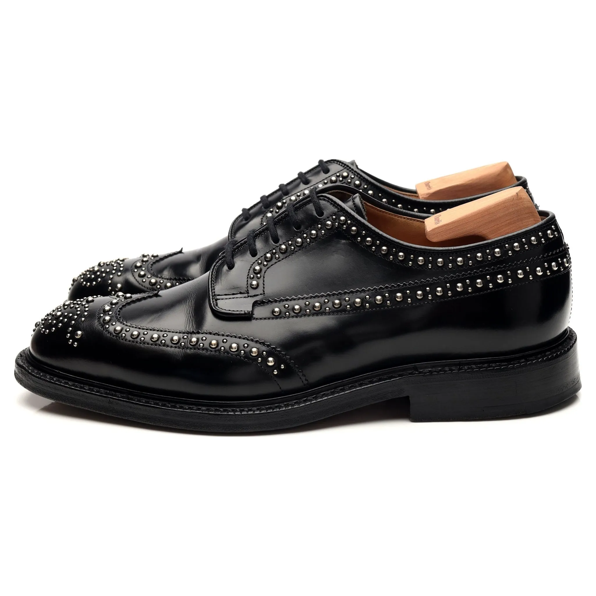 'Grafton Met' Black Leather Studded Derby Brogues UK 6 G
