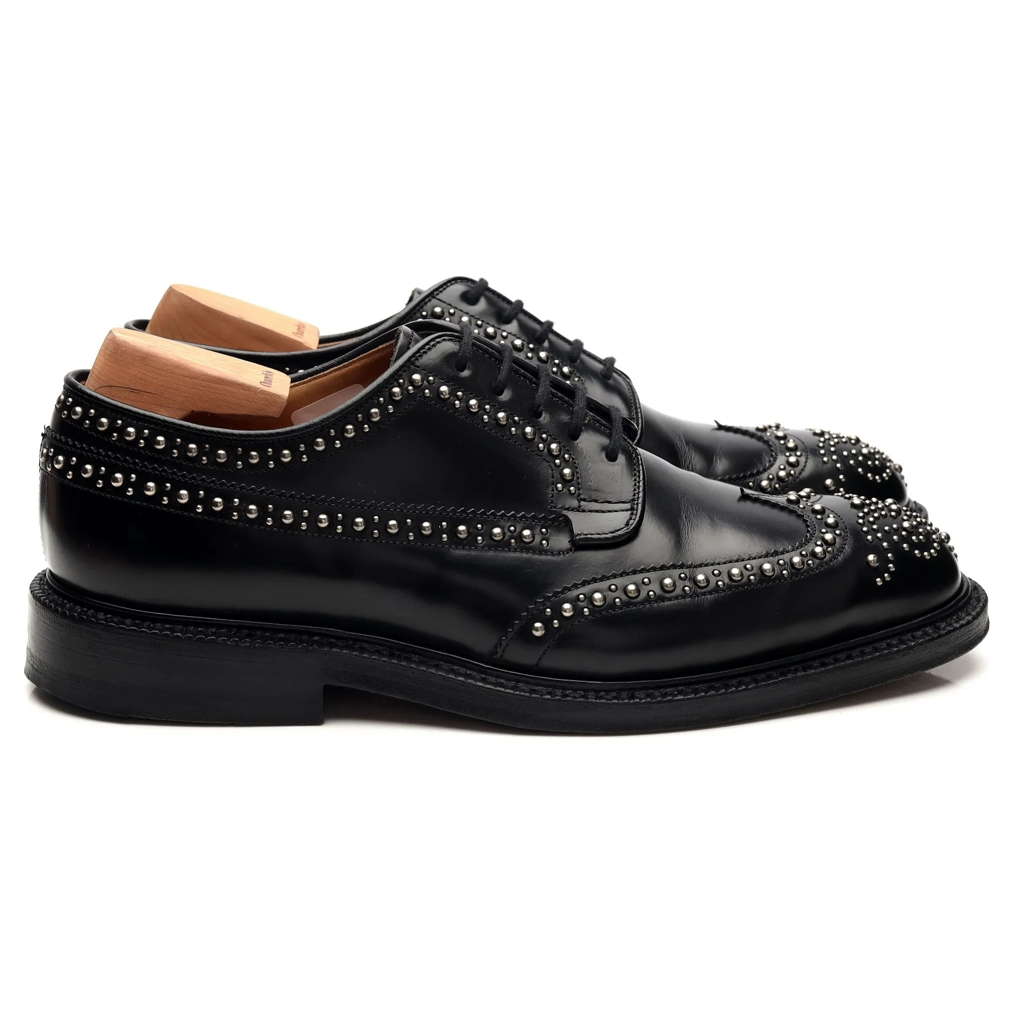 'Grafton Met' Black Leather Studded Derby Brogues UK 6 G