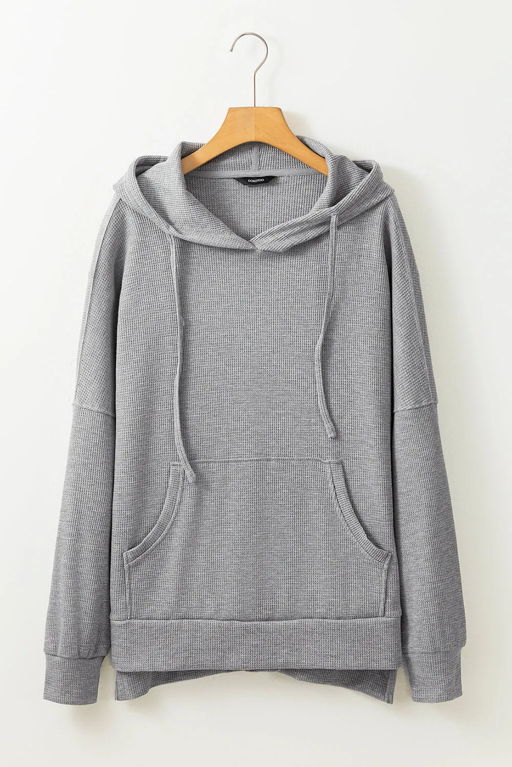 Gray Waffle Knit Fleece Lined High Low Oversized Hoodie