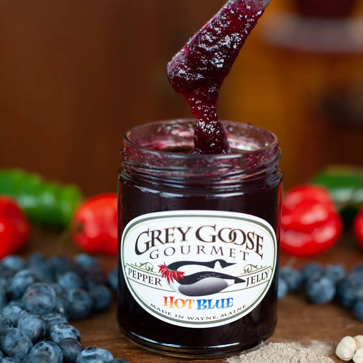 Great Tasting Maine Pepper Jelly, Small Batch and All-Natural, Produced by Family-Owned Grey Goose Gourmet, 9 Ounce Glass Jar