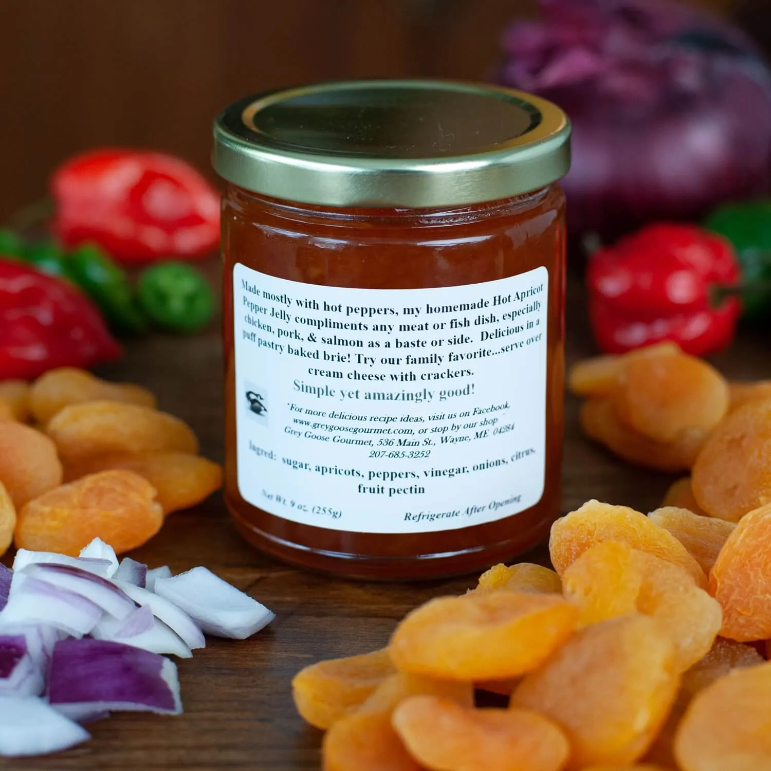 Great Tasting Maine Pepper Jelly, Small Batch and All-Natural, Produced by Family-Owned Grey Goose Gourmet, 9 Ounce Glass Jar