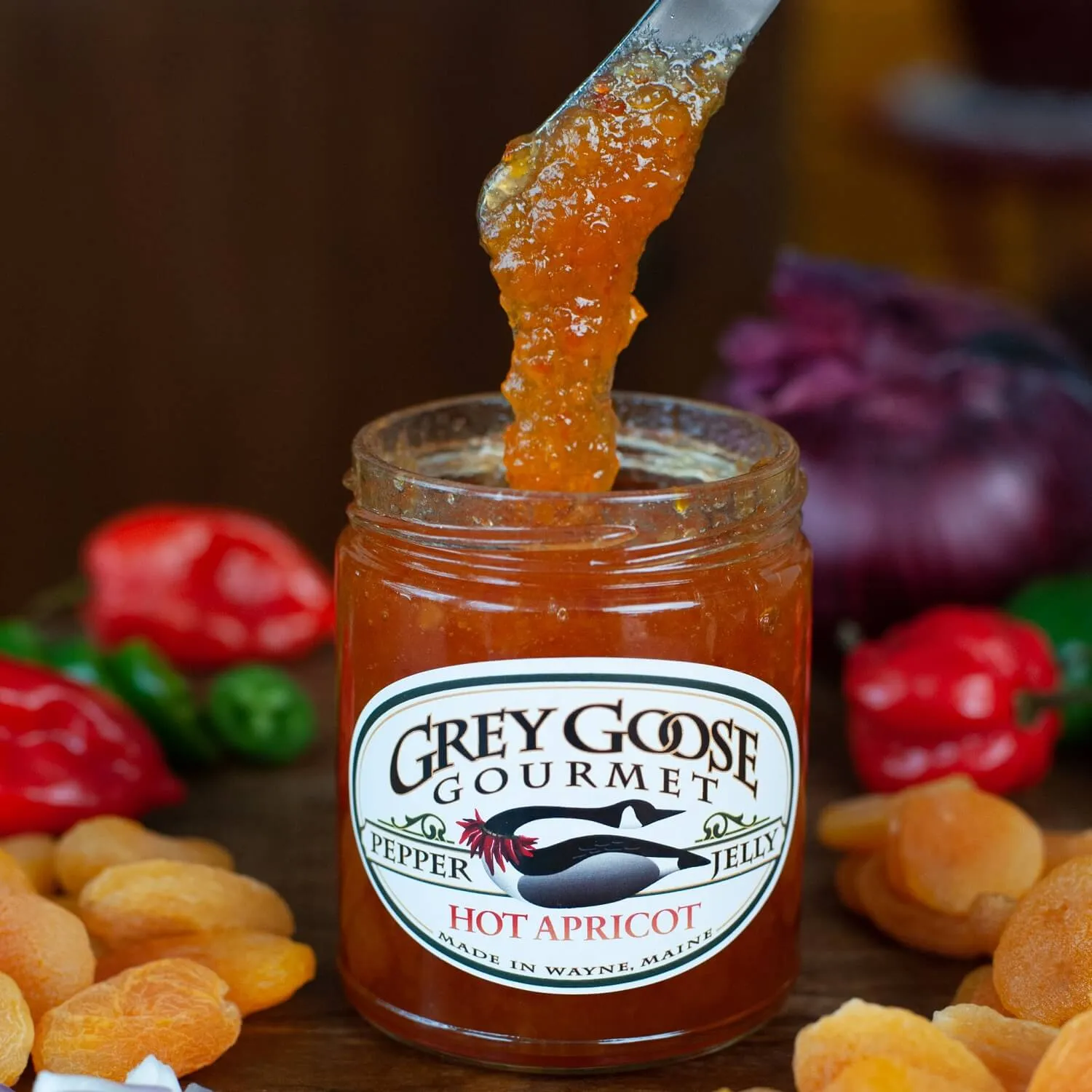 Great Tasting Maine Pepper Jelly, Small Batch and All-Natural, Produced by Family-Owned Grey Goose Gourmet, 9 Ounce Glass Jar