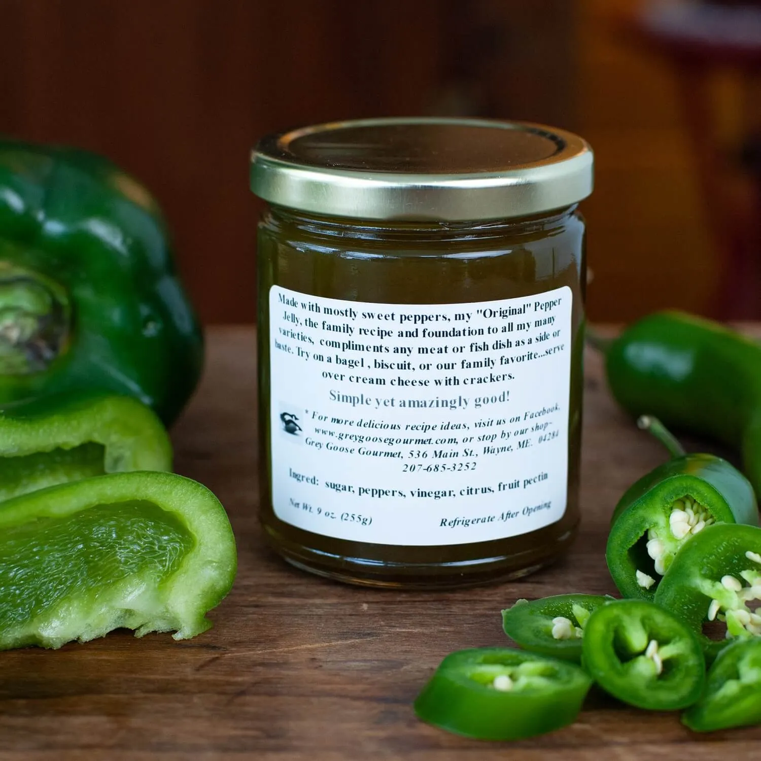 Great Tasting Maine Pepper Jelly, Small Batch and All-Natural, Produced by Family-Owned Grey Goose Gourmet, 9 Ounce Glass Jar